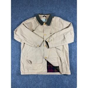 Vintage LLBean Jacket Mens XXL Chore Barn Coat Tan Plaid Lined Corduroy Collar